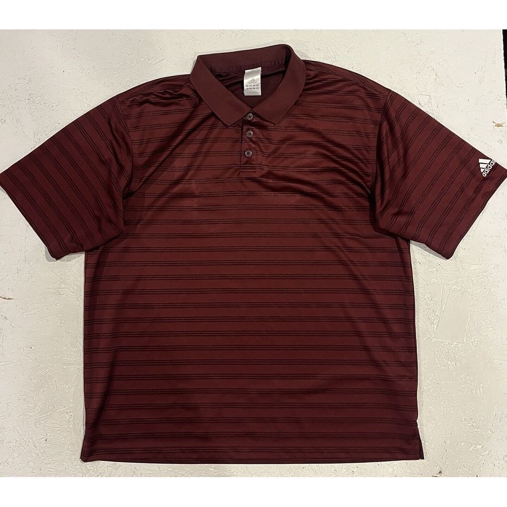 Vintage Y2K Adidas Polo Shirt‎ Short Sleeve ClimaLite Maroon Red Striped Mens XL